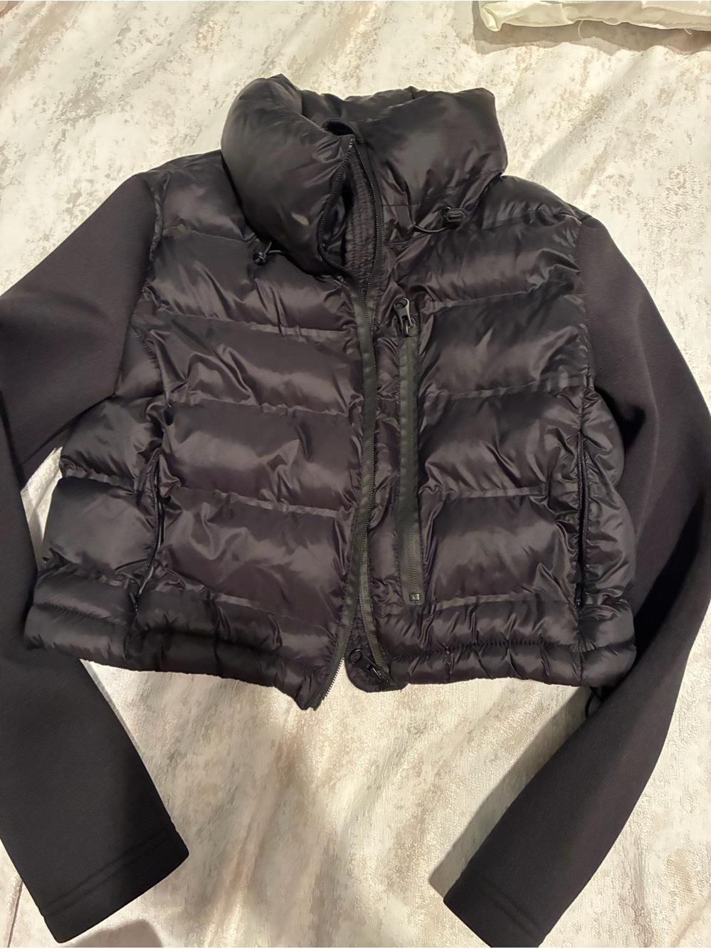 Zara Black Hybrid Puffer Jacket with Stretch Sleeves